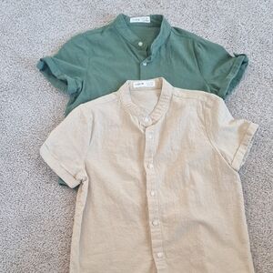 Boy Casual Button-Up Shirts - Green and Tan Size 6